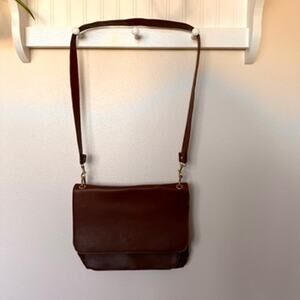 Moda Italia Venezia Cognac Brown Leather Satchel Crossbody Bag Gold Hardware